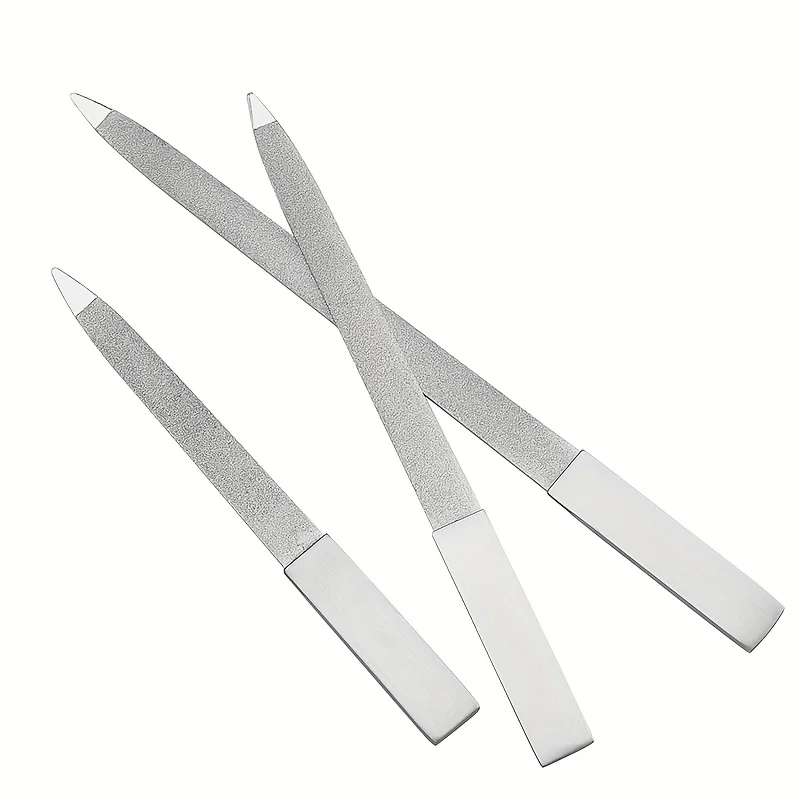 3Pcs Stainless Steel Nail File Set Double Sided Pointed Tip Metal Files Washable Fingernails Toenails Manicure Pedicure Salon