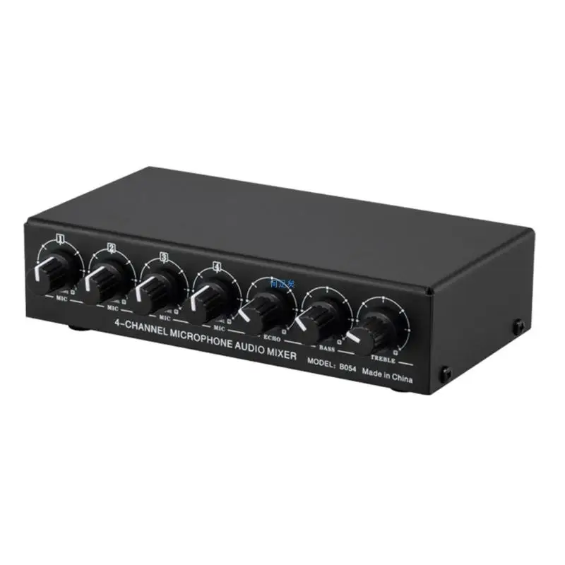 

4-Way Microphones Mixer Support Stereoed Output with Reverberation Treble Bass Adjustment USB 5Volt Power 4CH Good