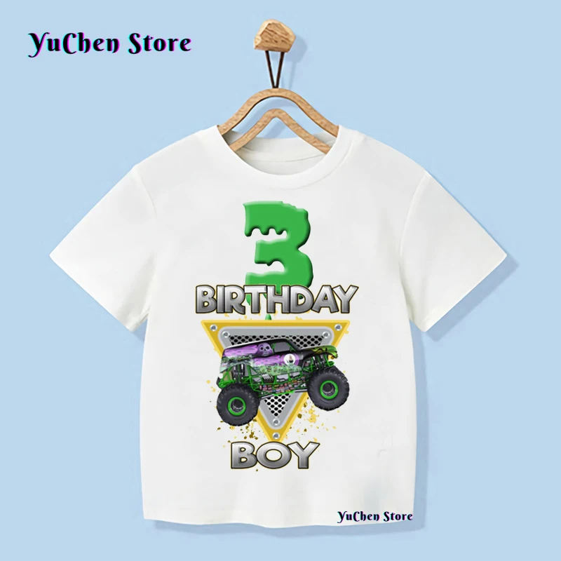 1-9 Years Old T-shirt Birthday Boy T-Shirt Monster Truck Birthday Party Monster Truck Jam Gift Clothing T-shirt Children T-shirt