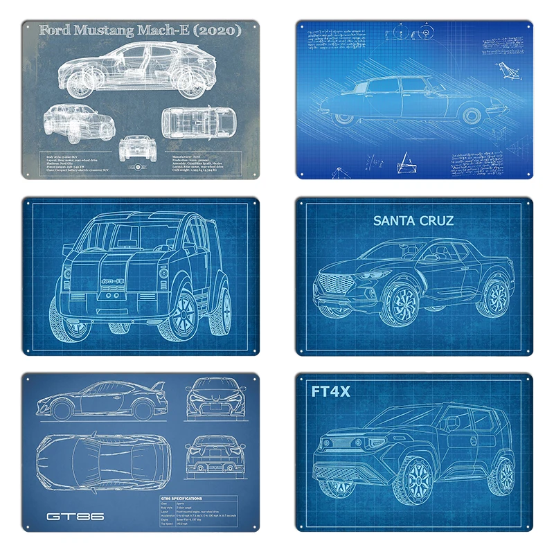 Kia Soul Ev 2017 Blueprint Isuzu Zen Concept Blueprint Da Vinci Sketch Art Citroën DS Metal Plaque Mural Designs Tin Sign Poster