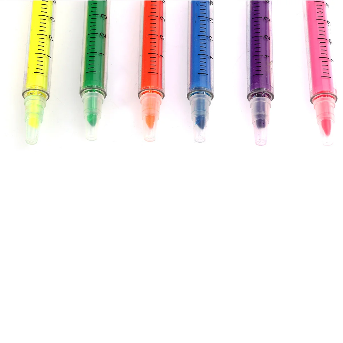 

6pcs Syringe Highlighter Pens Fluorescent Marker Pens 6 Colors For Note Taking School Office Use Yellow Orange Green