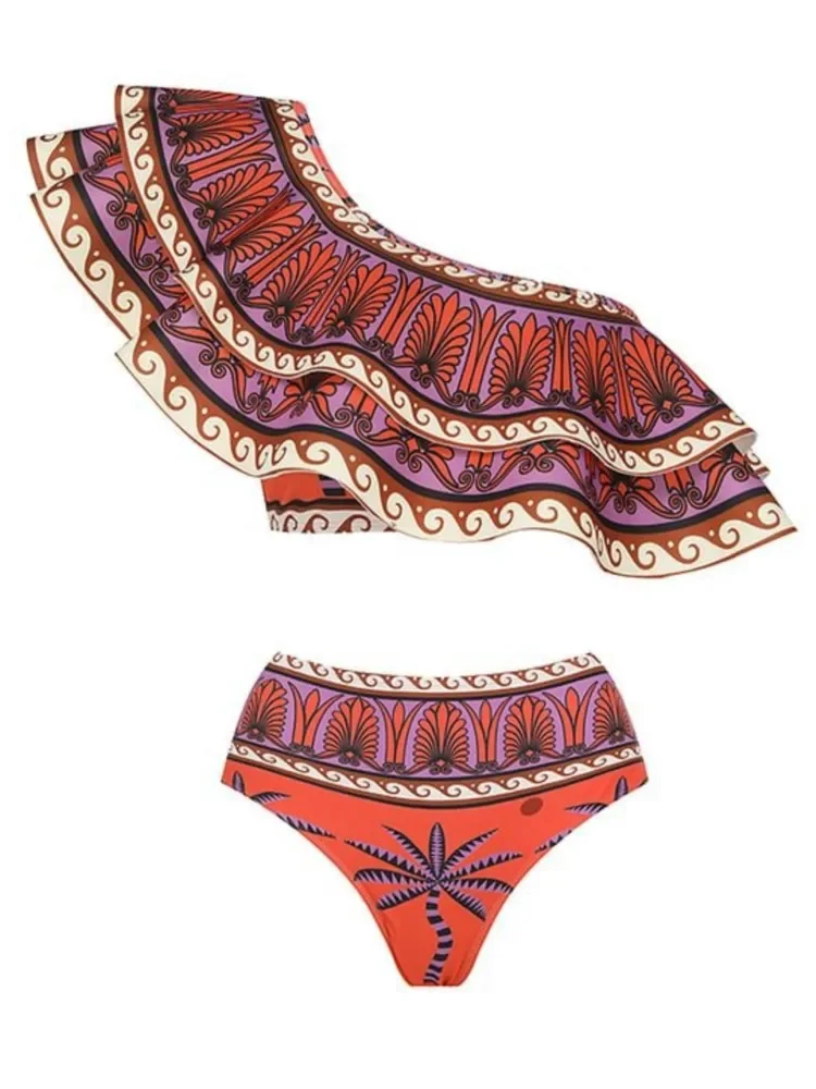 Retro Bikini Printed Fashion Bikini Set And One Piece Cover Up With Skirt Tight Women's Bandage Summer Beach Luxury Elegant
