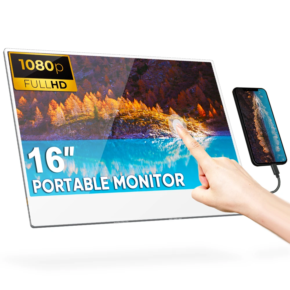 

16-Inch FHD IPS Touchscreen Display With LED Backlight USB-C HD Portable For Laptop Cover And Speakers Included