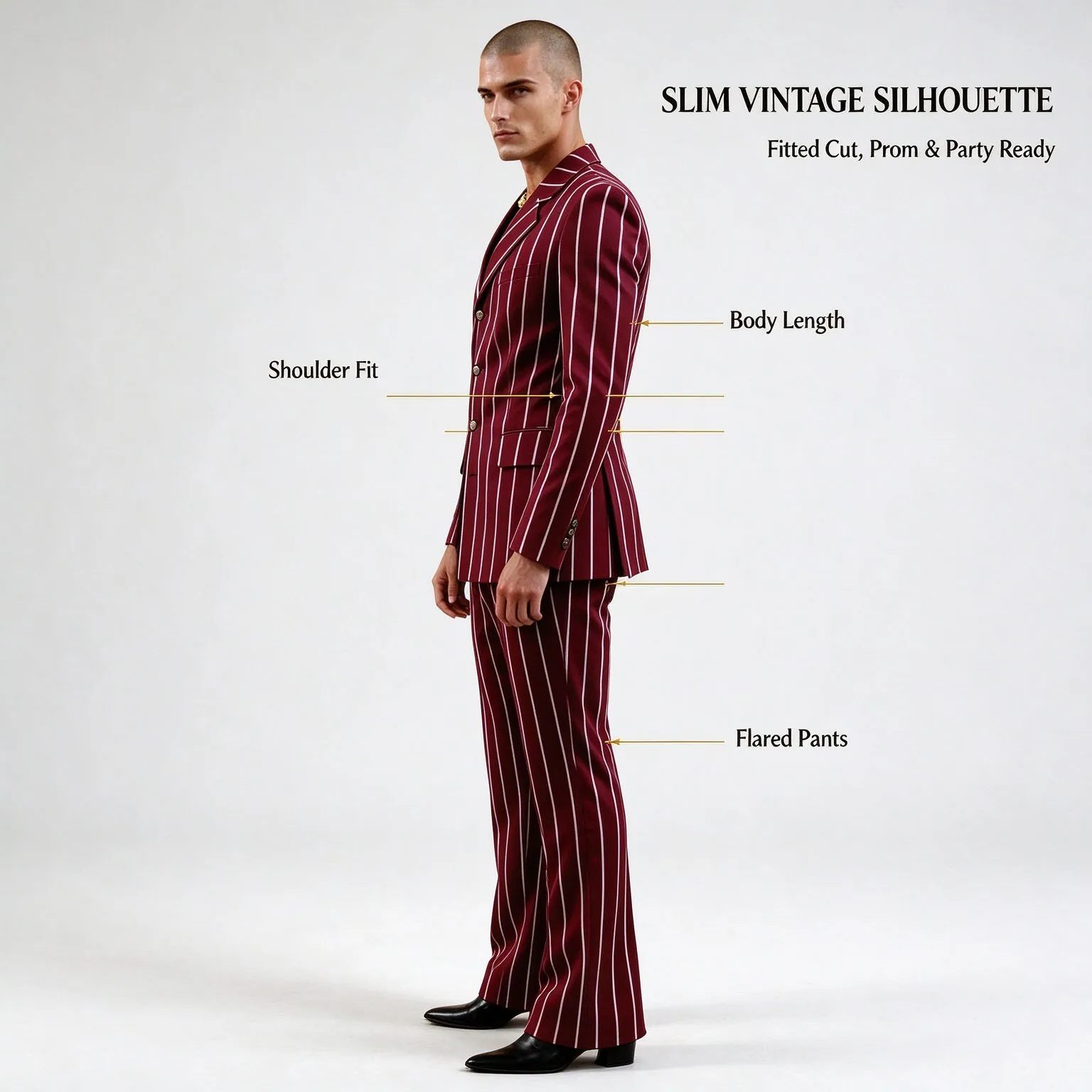 Vintage Men's Striped Suit 2 Pieces Slim Fit Notch Lapel Blazer & Flared Pants Fashion Pinstripe Blazer Trousers Formal Business image 6