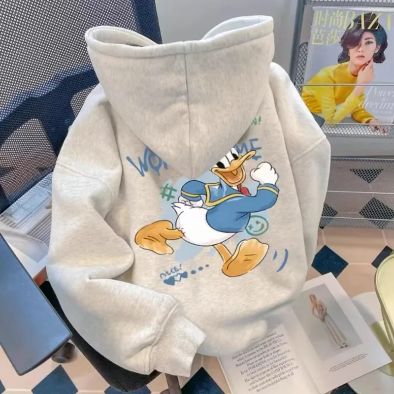 

Cute Girl Lazy Style Donald Duck Print Hooded Sweatshirt Spring Autumn Loose Versatile Casual Student Tops Clothes Hoodies Women