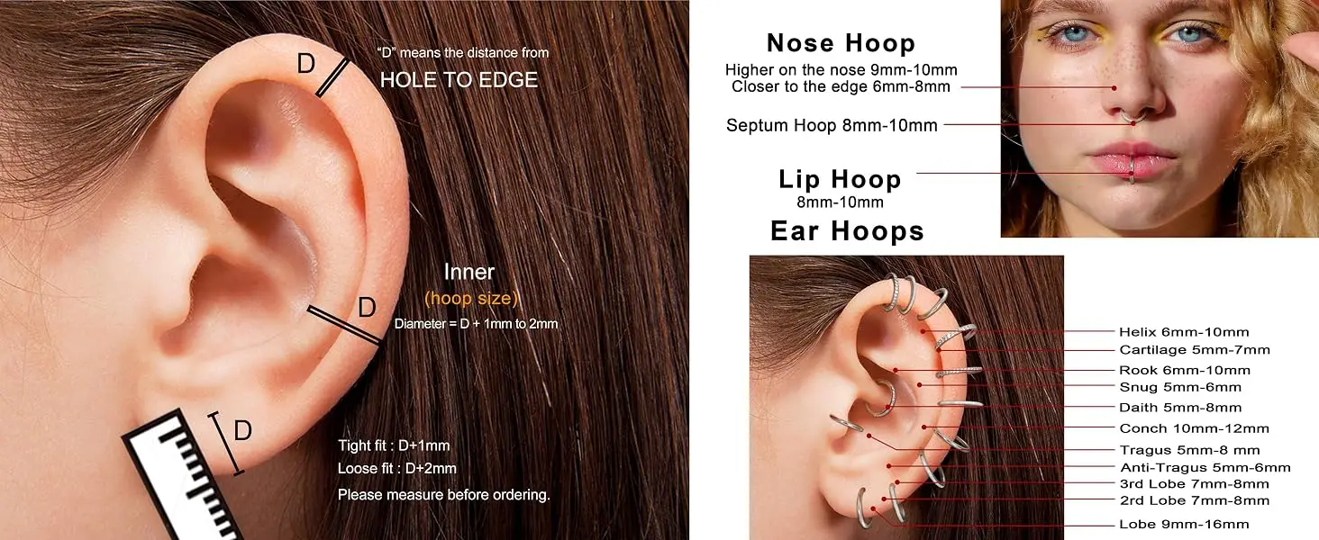 Drperfect 9-teiliges 16G Nasenring-Set für Frauen und Männer, 316L Chirurgenstahl, Klappbare Clicker-Nasenringe für Knorpel, Daith, Tragus, Helix – Detail 2