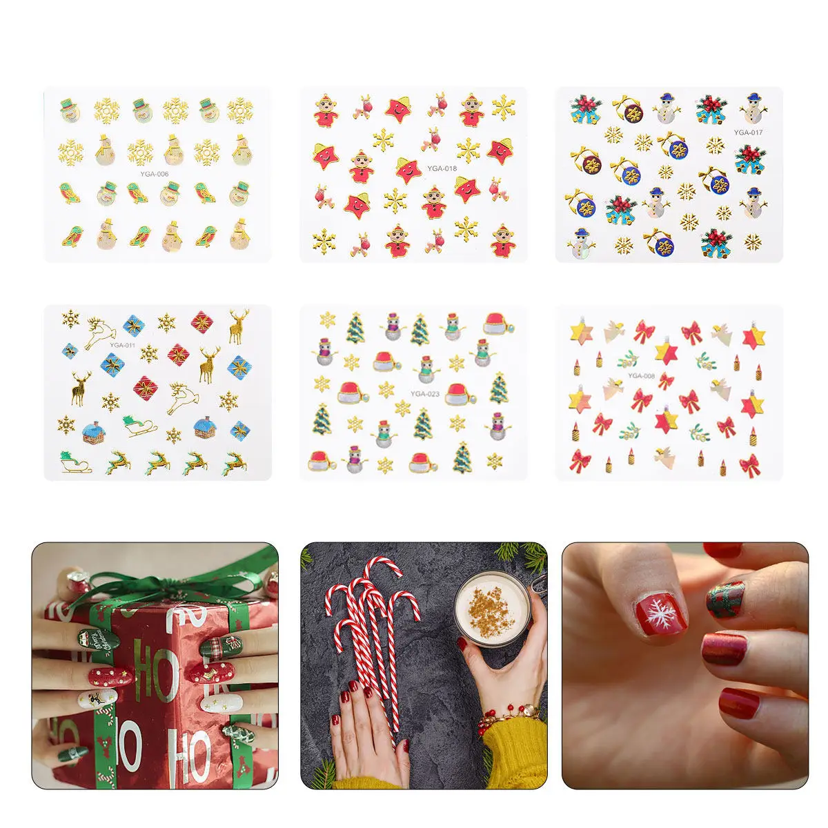 

24 Sheets Christmas Nail Stickers 3D Decorations Women Stickers Holiday Snowflakes Santa Reindeer Tree Manicure Gifts Nail Art