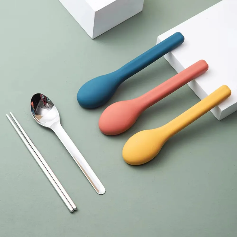 

3pcs/set With Silicone Case Travel Cutlery Set Rust-proof Reusable Flatware Set Mirror Polished 304 Stainless Steel