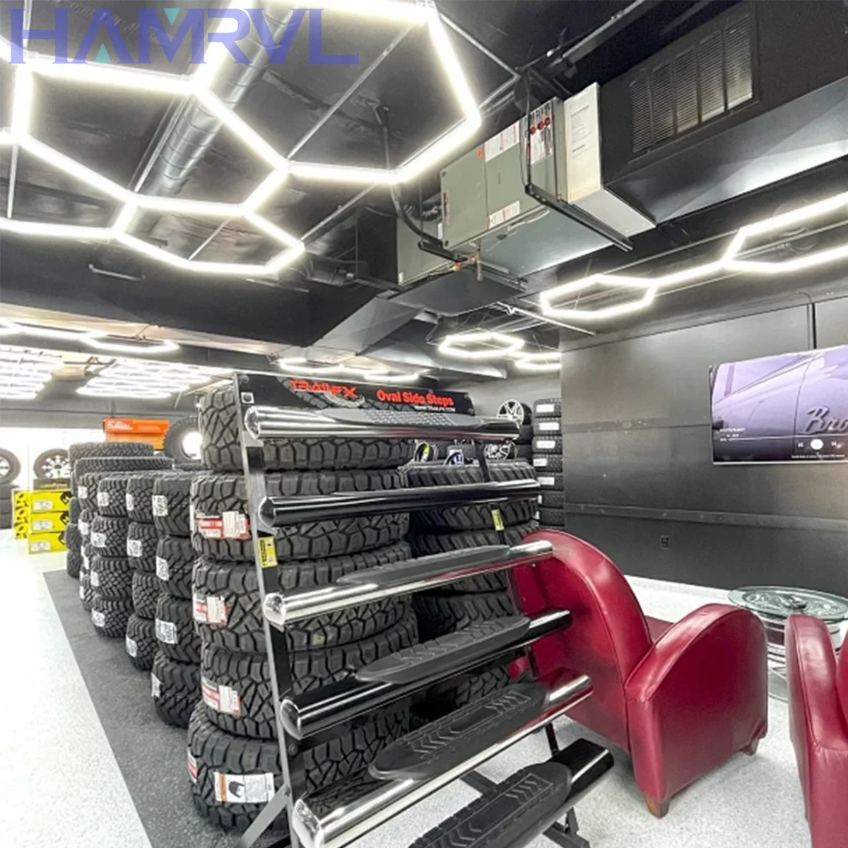 Garage Light Hexagon LED Lighting for Car Tire Parts Store Details 4S Demo Gym Warehouse Ceiling Honeycomb Tube Lamp 110-240V