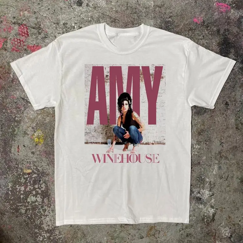Amy Winehouse Pink Text Black White Image T-Shirt