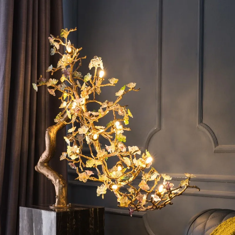 cultural heritage brass, light luxury and high-end, glazed floor lamp, living room and bedroom, modern decorative bedside