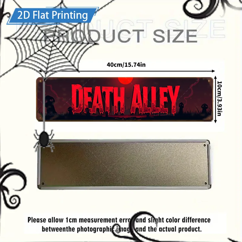 قطعة واحدة من لافتة معدنية، لافتة "زقاق الموت للهالوين مقاس 4 × 16 بوصة مع زينة اليقطين والخفافيش للديكور المخيف #3
