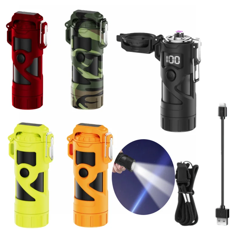 

Multi Functional Outdoor Waterproof Flashlight Dual Arc Lighter Portable Strong Light Flashlight Lighter Emergency Tool