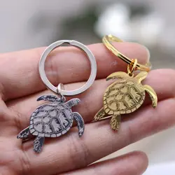 Top Sell Sea Turtle DIY Craft Keychain Stainless Steel Pendant Charms Unisex Jewelry Bag Car Key Ring Decor Cartoon Kids Gifts