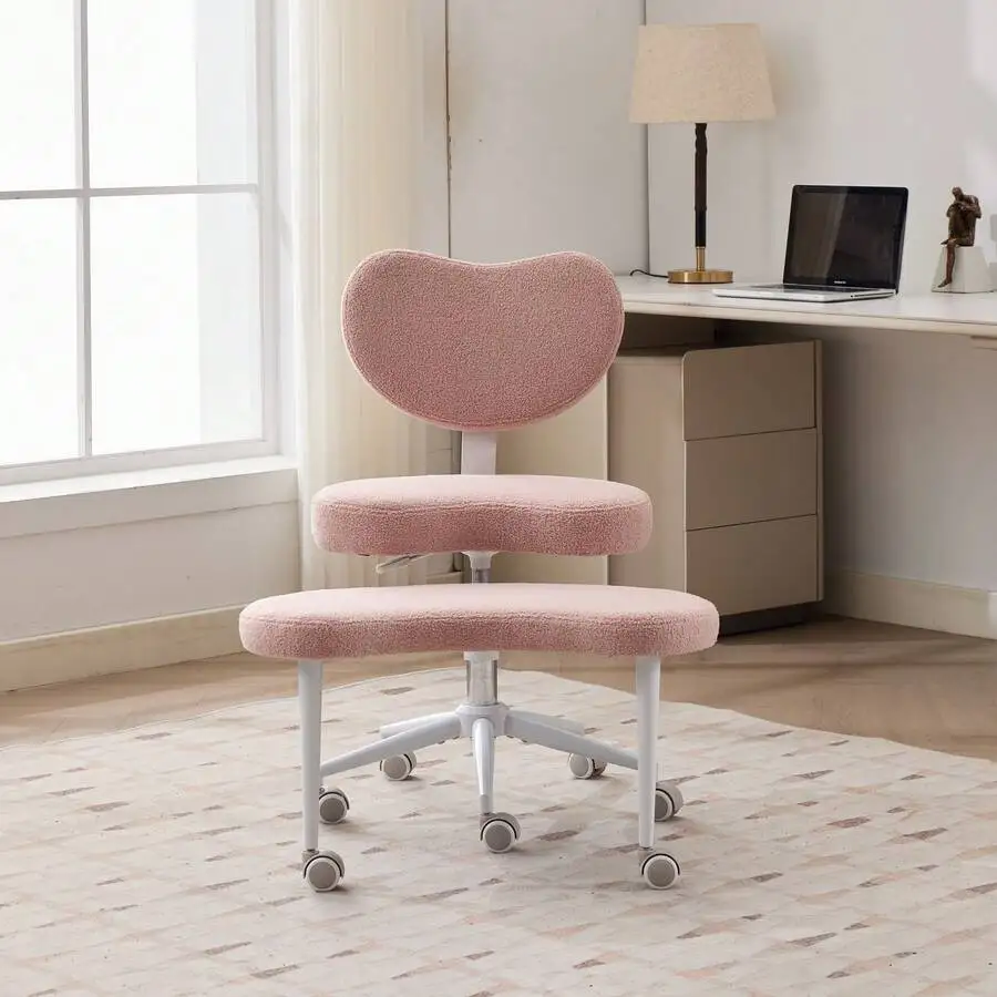 Teddy Fabric Cross Legged Office Chair, Criss Cross Desk Chair With Wheels & Lumbar Support, Adjustable Stool For Fidgety Sitter