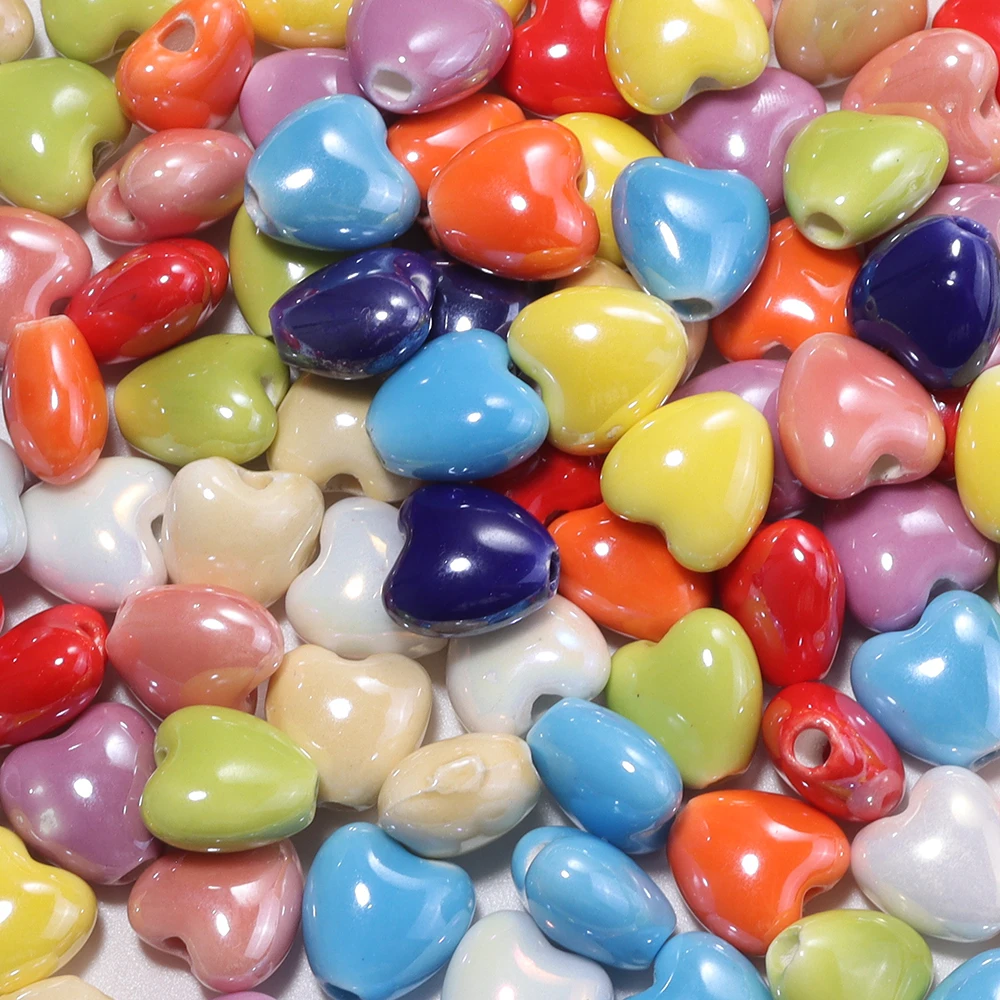10 Stück 10 mm bunte herzförmige Keramikperlen aus Porzellan, lose Abstandsperlen für die Schmuckherstellung, DIY-Armband, Schlüsselanhänger, Zubehör – Detail 8