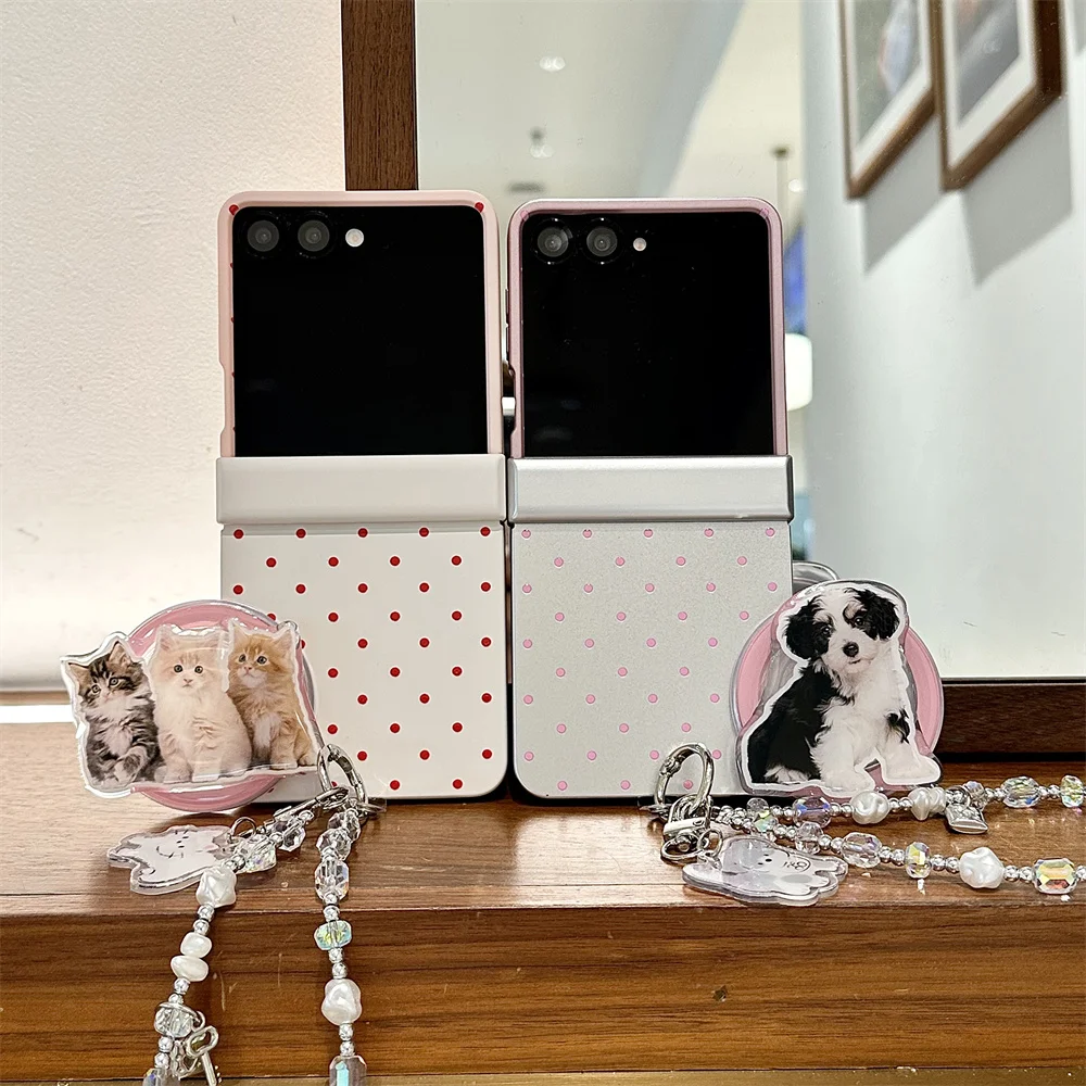 

INS Simple Polka Dot Magnetic Phone Case for Samsung Galaxy Z Flip7 6 5 4 3 Flip6 Flip5 Cover With Magsafe Cat Dog Stand Fundas