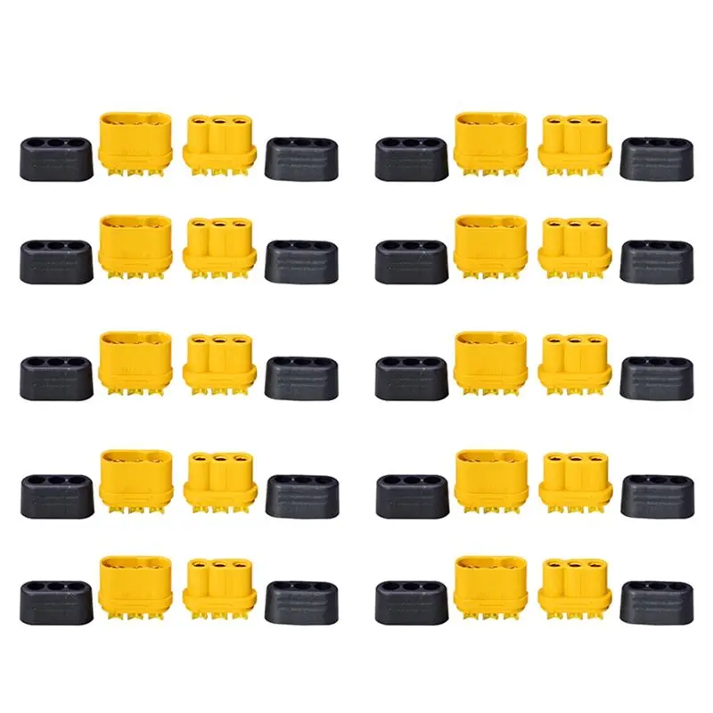 A42T-10Pair MR60 MR 60 Fireproof Female Male Three-Core Connector With Sheath 3.5Mm Brass Gold Plated For Lipo ESC RC Model