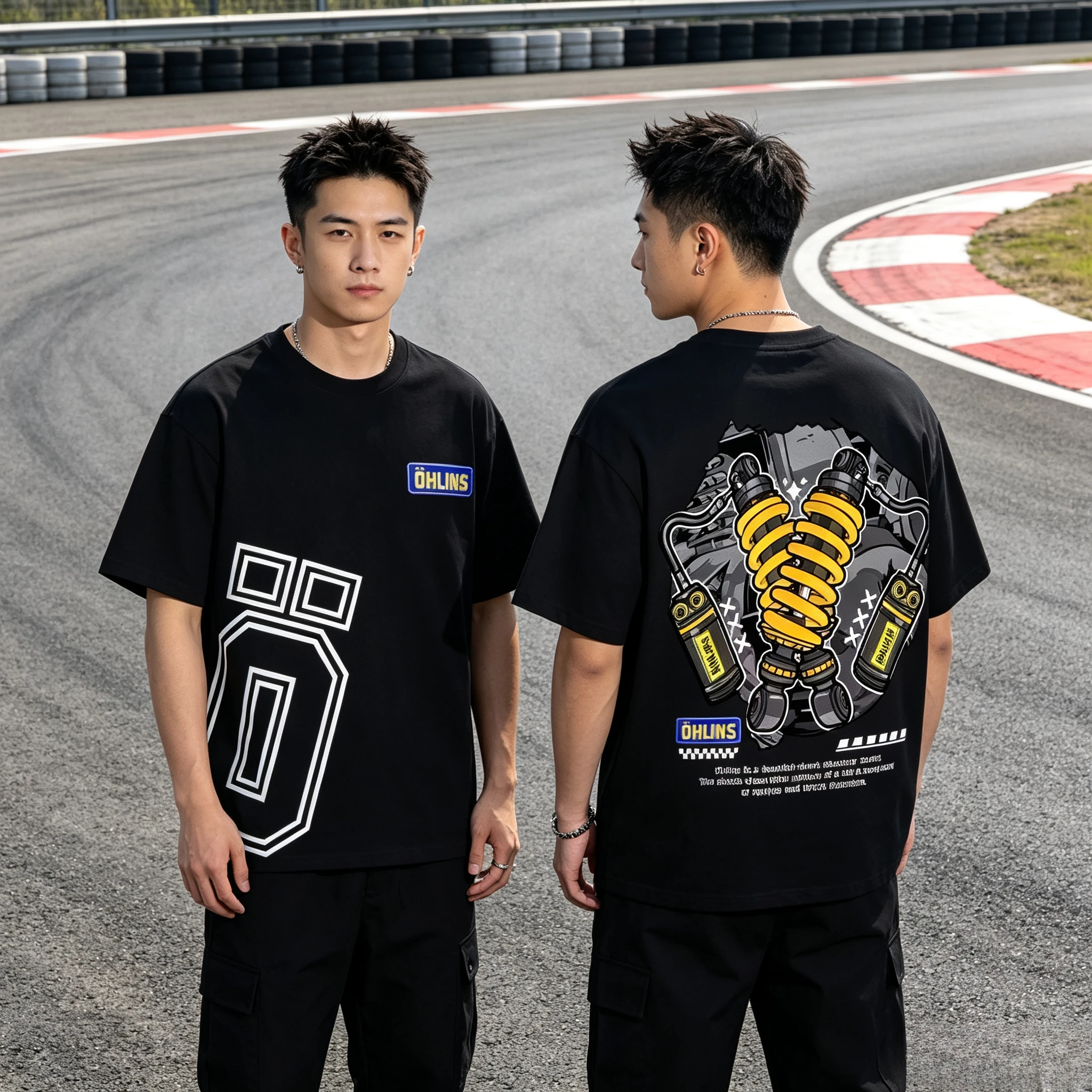 2026 Summer New Cotton Motorcycle T‑Shirt Set Casual Trendy Brand Short Sleeve Outfit For Men Women Kid Family Matching Clothing