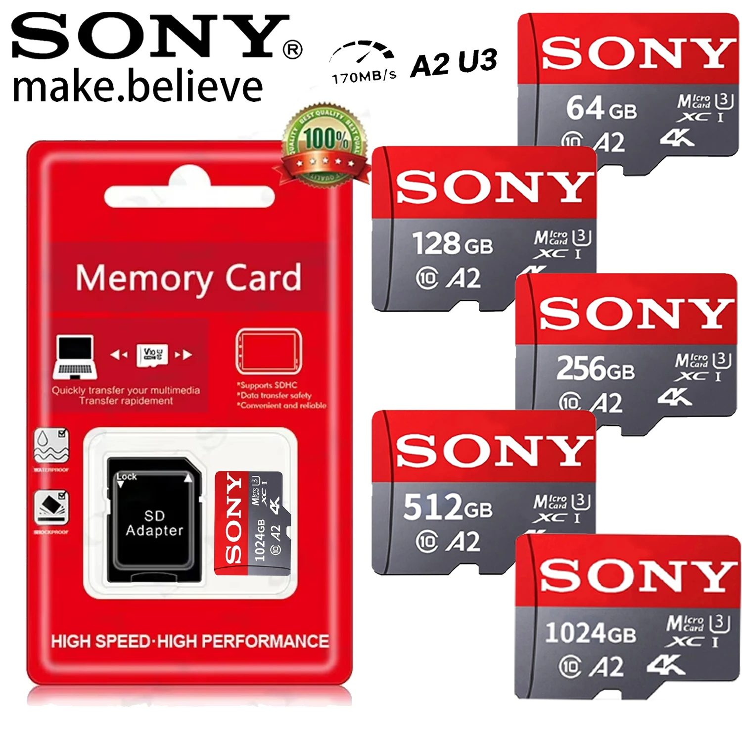 Карта памяти Sony TF 1 ТБ Высокоскоростная карта Micro SD 256 ГБ 128 ГБ 512 ГБ A2 U3 V60 SD TF флэш-карты для телефона Xiaomi Компьютер