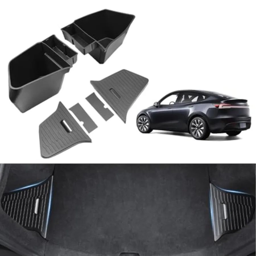 Bins with Lids for New Model Y Juniper 5 Seater Rear Trunk 20252026 Rear Storage Trunk Storage Box TPE Material Side Cargo Orga