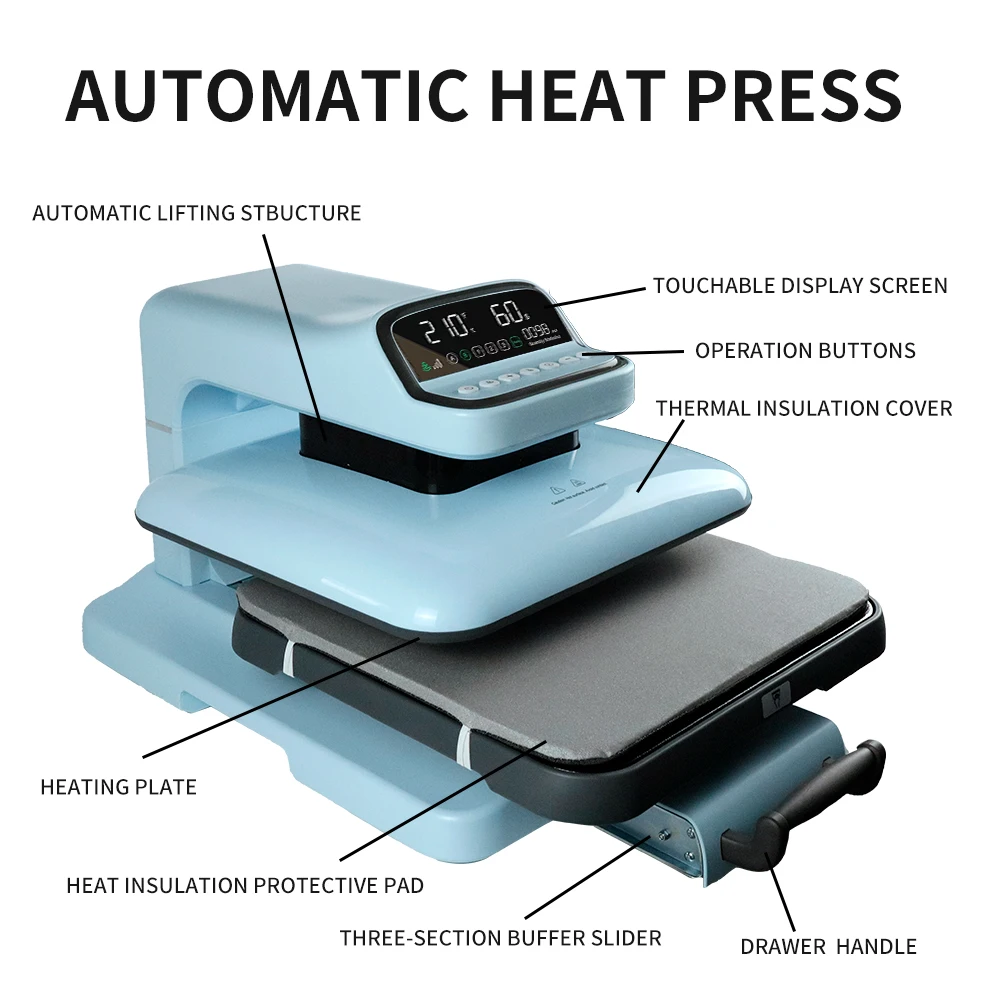 New Electric Intelligent Touch Panel Heat Transfer Machine Auto Press Auto Release Heat Press Printer With Pull Out Skateboard