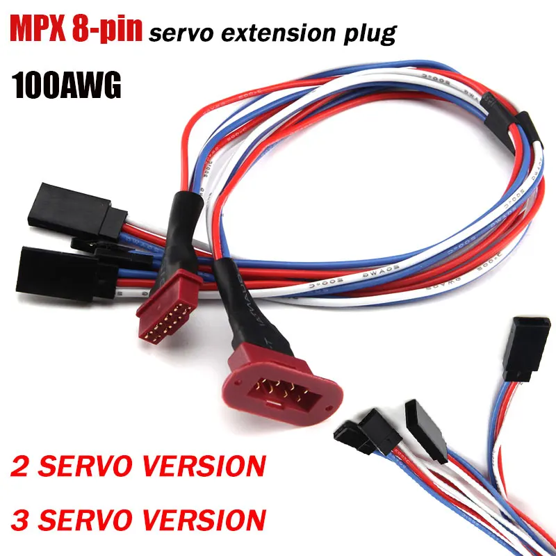 MPX 8-pin Servo Combo Connector Plug Cable 2/3 Wire Version for Fixed Wing RC Aircraft 100Pin 20AWG Male Female Extension Wire