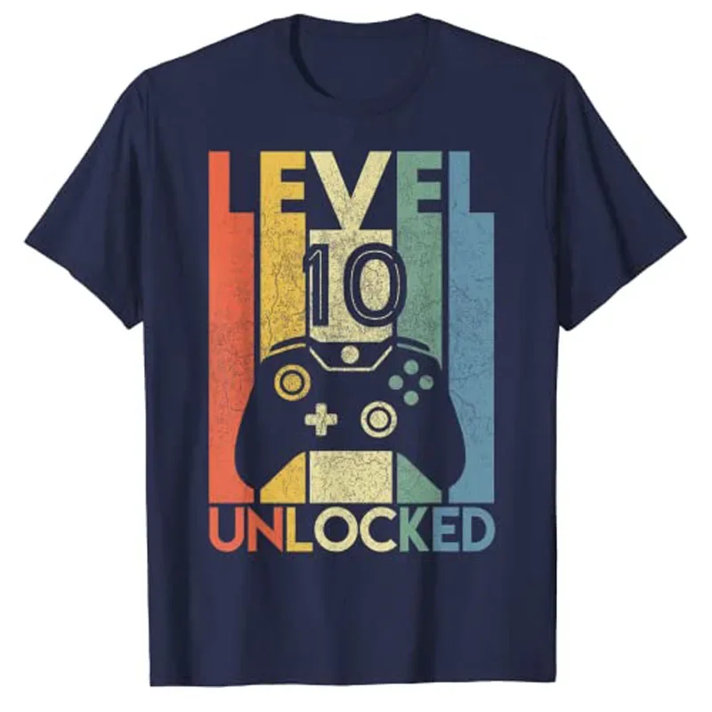 Level 10 Unlocked Shirt Funny Video Gamer 10th Birthday Gift T-Shirt Boys Fashion Awesome Graphic Tee Tops Sons B-day Presents