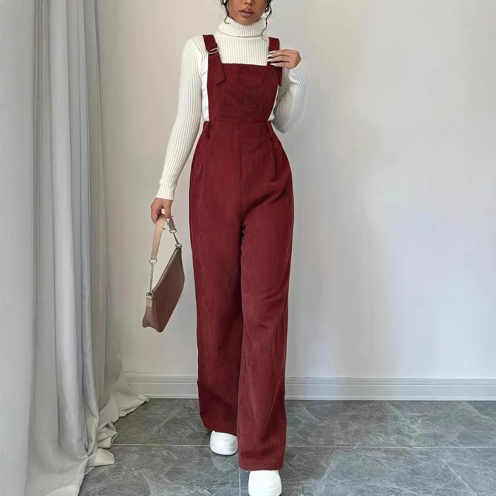 Mid Waist Straight Leg Full Length Pants with Sleeveless Patchwork Overalls for Women Casual Fresh Sweet Autumn Long Pants