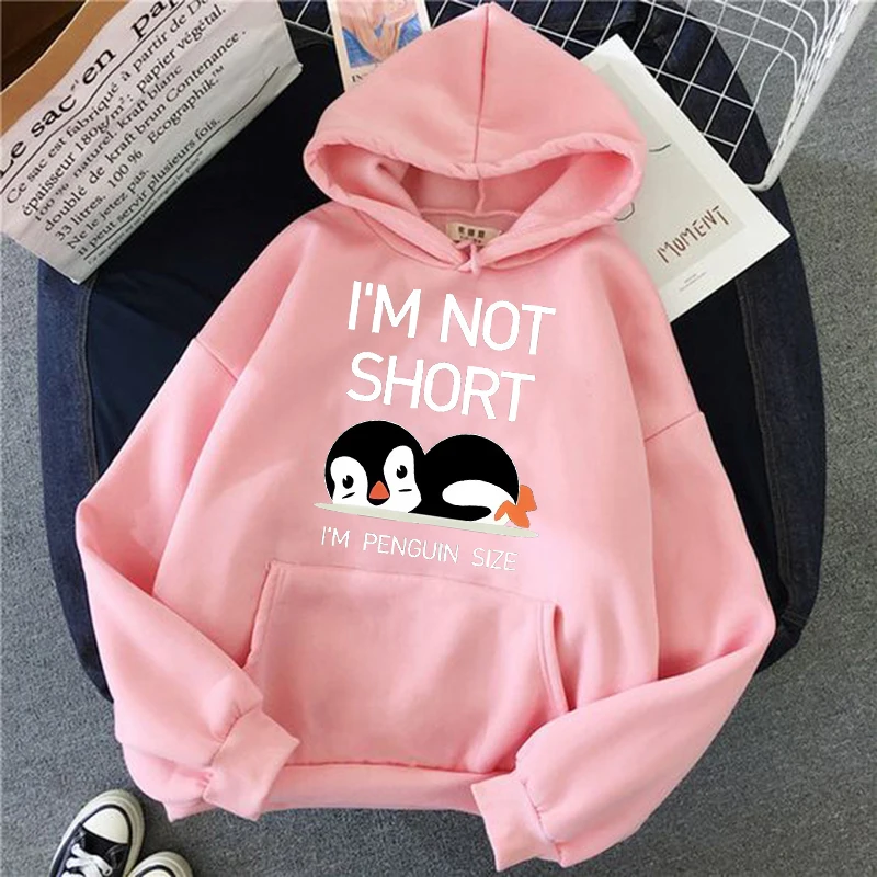 Niedlicher Pinguin-Druck, Känguru-Taschen-Kapuzenpullover, lässig, langärmelig, Kordelzug, Sweatshirt, Pullover, Damen-Streetwear-Kleidung