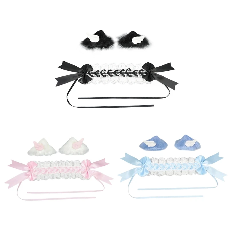 Ruffle Lace Cats Ear Hair Clip and Headband Teens Maid Costume Props Headpiece