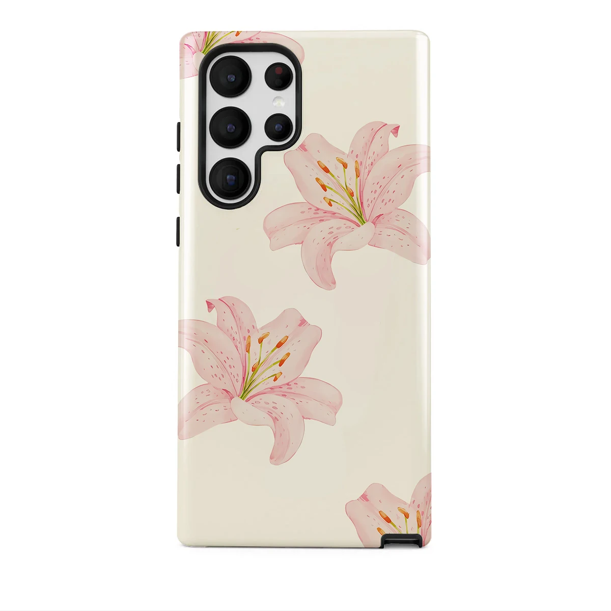 Phone Case for Samsung S25 S24 S23 S22 A55 A54 A16 Ultra PRO Plus FE 5G White Lily Pattern Hard Acrylic Shockproof Cover Funda