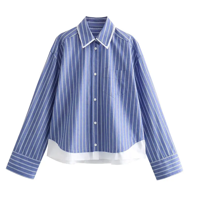 

Spliced Striped Blouses for Women's Spring New Commuting England Exquisite and elegant Style Loose Poplin Lady Blouses