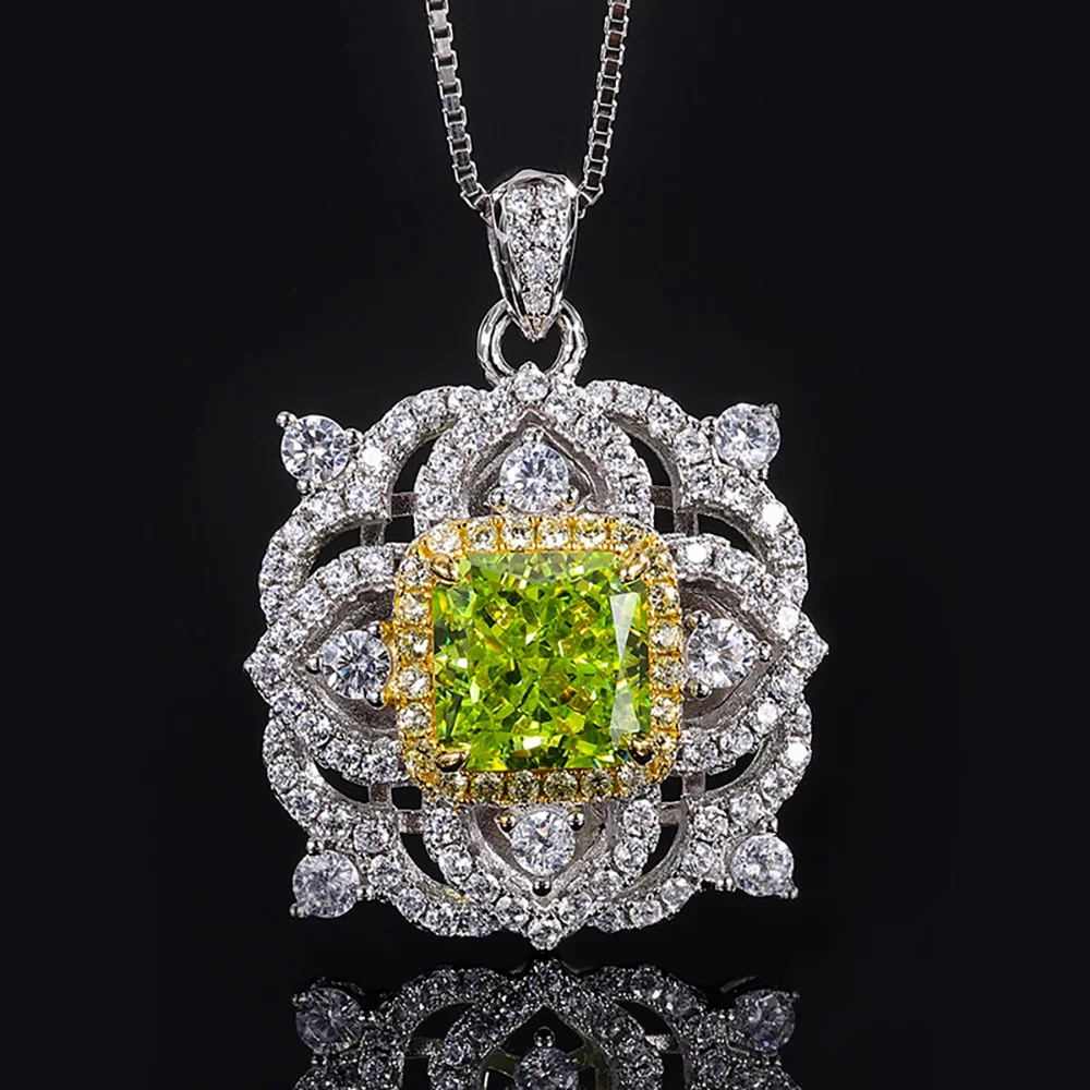 Luxury 100% 925 Solid Silver Princess Cut Olive Green Tourmaline Ring Pendant Necklace Earrings Wedding Jewelry Sets for Women