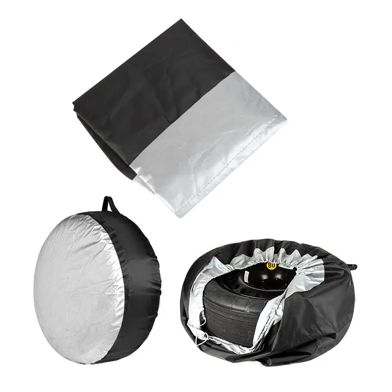 1pc Black Silver Oxford Spare Tyre Cover Waterproof Sun Shade Auto Enclosed Tire Pouch Size Adjustable Size S/L