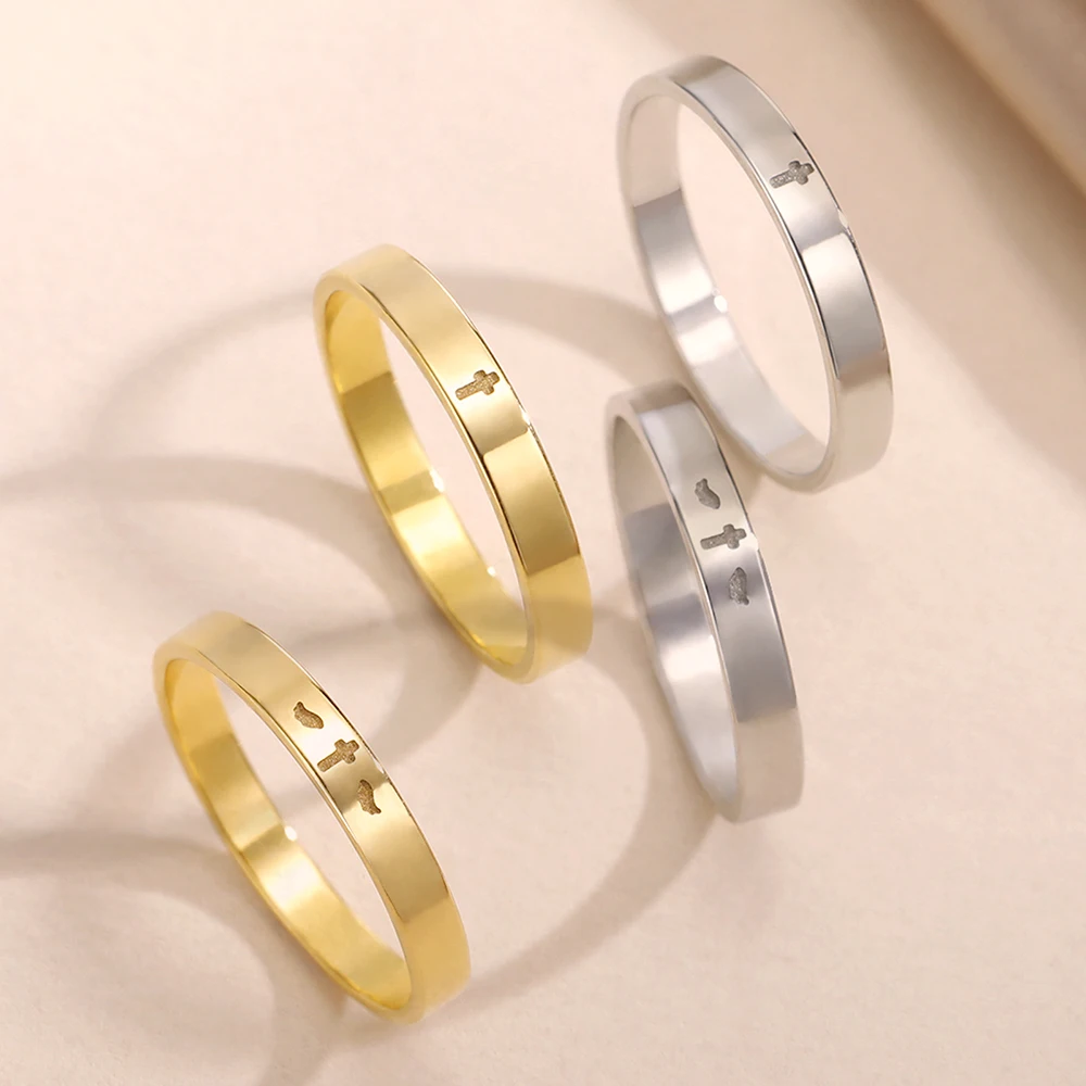 1pc Classic Cross Ring for Women Men Protection Wings Faith Hope Love Amulet Stainless Steel Wedding Ring Christmas Present