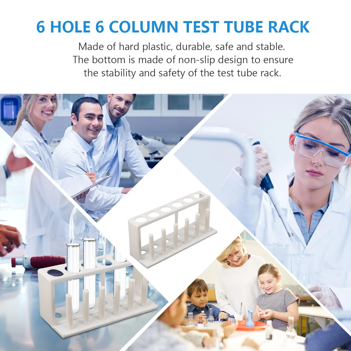 

6pcs Test Tube Rack Water Quality Testing Stand Plastic Lab Holder Anti 6 Holes Tube ganizer for School Laboratory