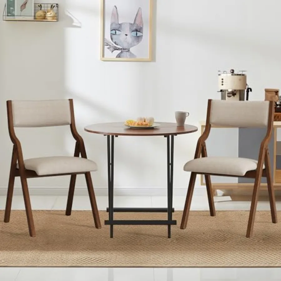 Ball and Cast Upholstered Folding Chairs Set of 2 with Ergonomically Designed Back and Solid Wood Frame for Dining Room and Off