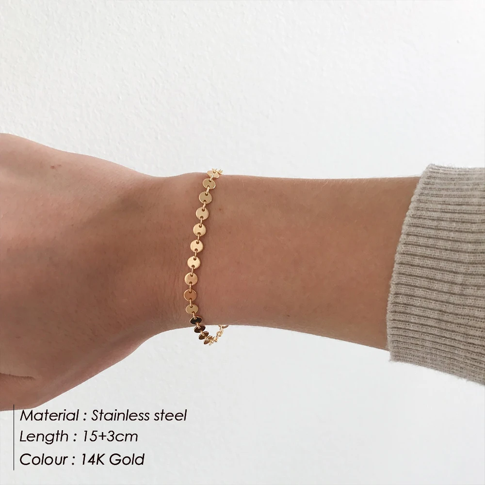 EMANCO Fashion Fine Jewelry Round Piece Chain Bracelet Original Niche Design Stainless Steel Adjustable Accessories Factory Outl