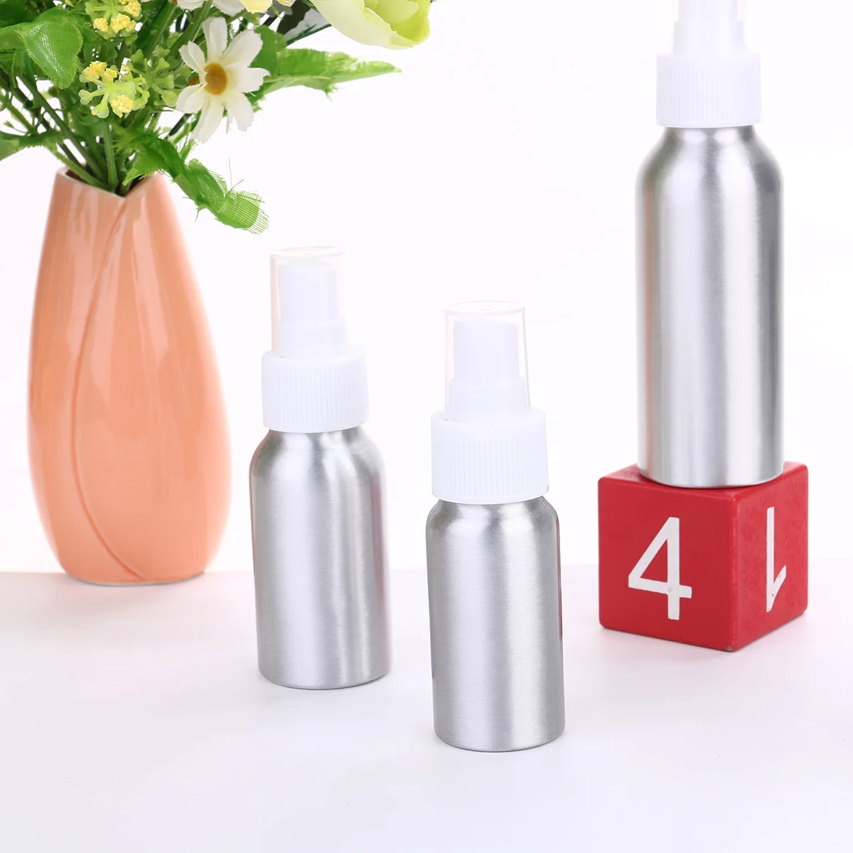 

Travel Bottles Refillable Perfume Essential Oil Aluminum White Spray Nozzle