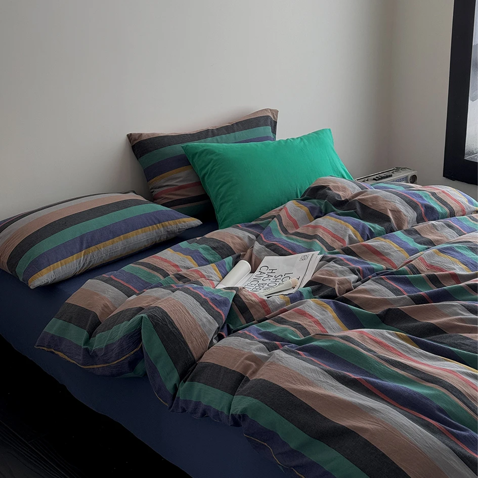 

1PC 100% Cotton Soft Cotton Quilts Cover Stripe Blanket Comforter Duvet Cover Single Queen King Size without Pillowcase