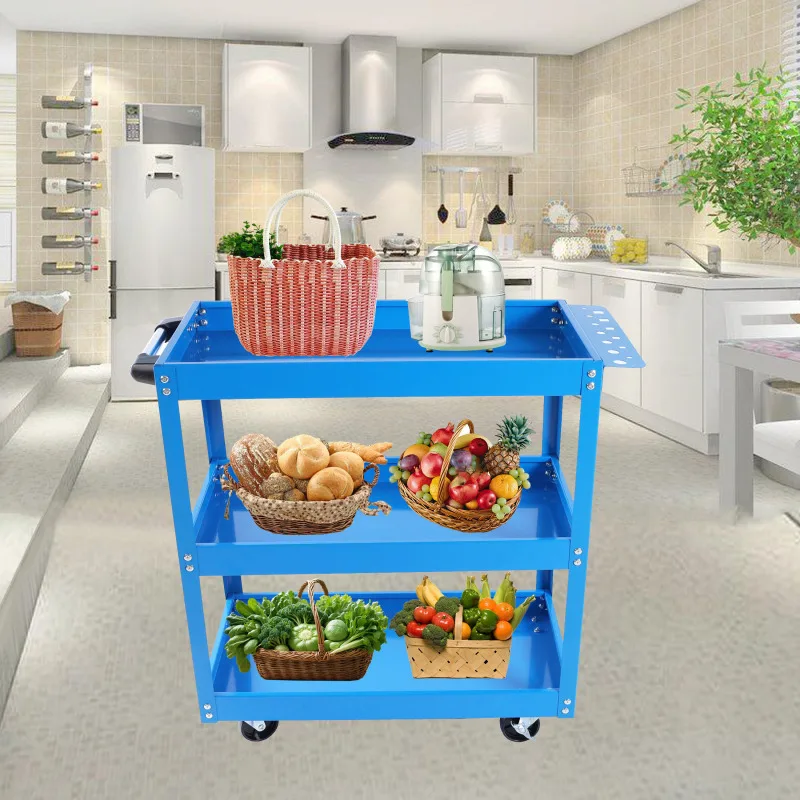 

3-tier Rolling Mechanic Tool Cart Heavy Duty Steel Utility Cart With Lockable Wheels Capacity Industrial Service Cart Blue