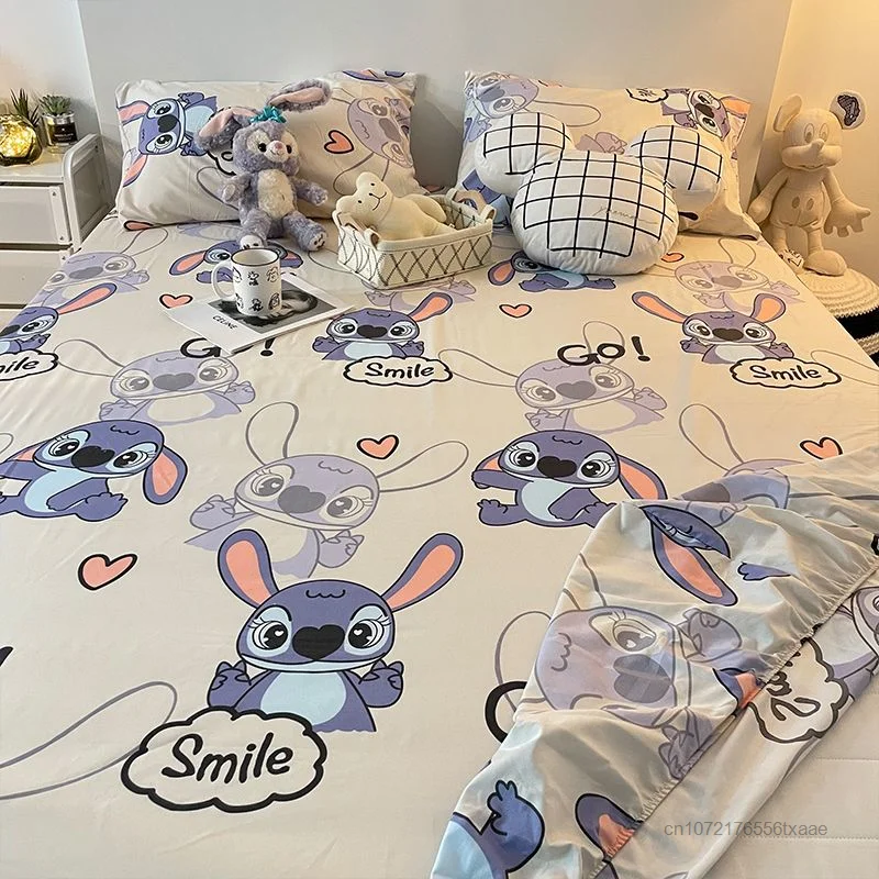 Disney Cartoon Stitch Mattress Protective Cover 1.5 1.8 2 M Bed Linen Cute Coverlet Soft Mattres Case Anti-slip Home Accessories