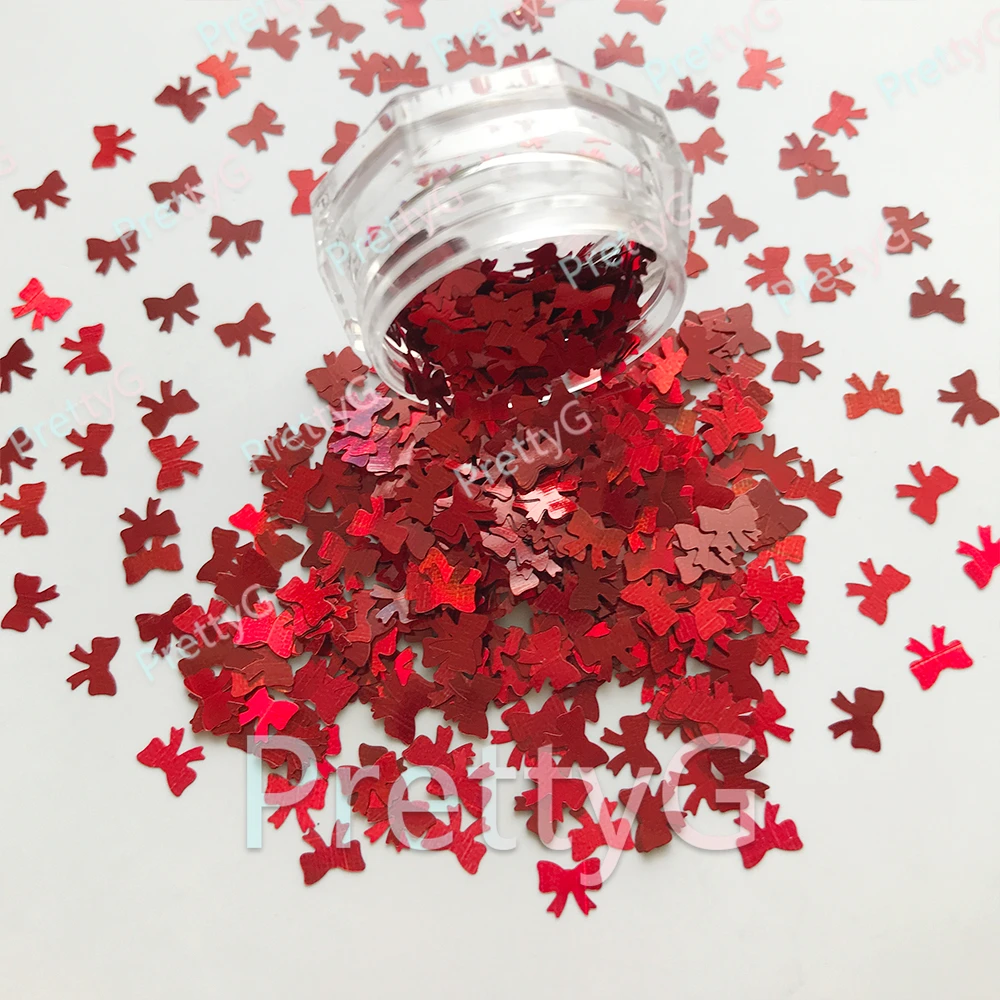 PrettyG 1 Box 5mm Red Bow Tie Shape Macaron Valentine's Day Bowknot Glitter Sequins for Resin DIY Art Craft Nail Decoration