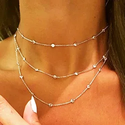 cz station chain 925 sterling silver 3 sizes 45cm 85cm 102cm simple chains choker long women necklace