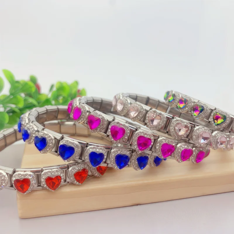 New Fashion Colorful Love Gemstone Italian Charm Fit 9mm Links Bracelet Stainless Steel Module DIY Women Men Jewelry