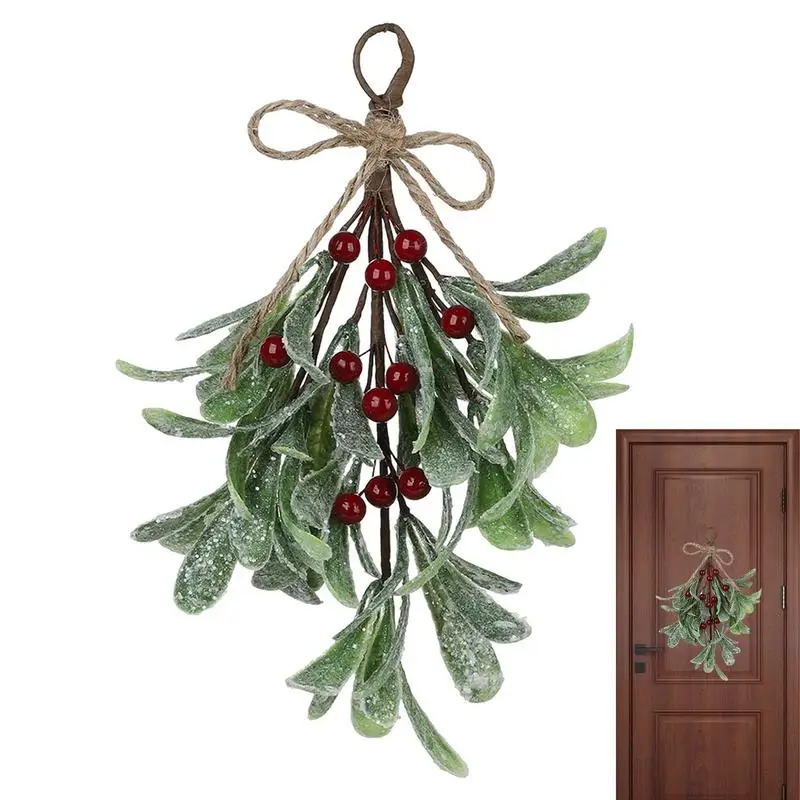 Artificial Simulated mistletoe branches Fake Sprigs green plants Bunches Stems Christmas Decoration For Home Winter Indoor