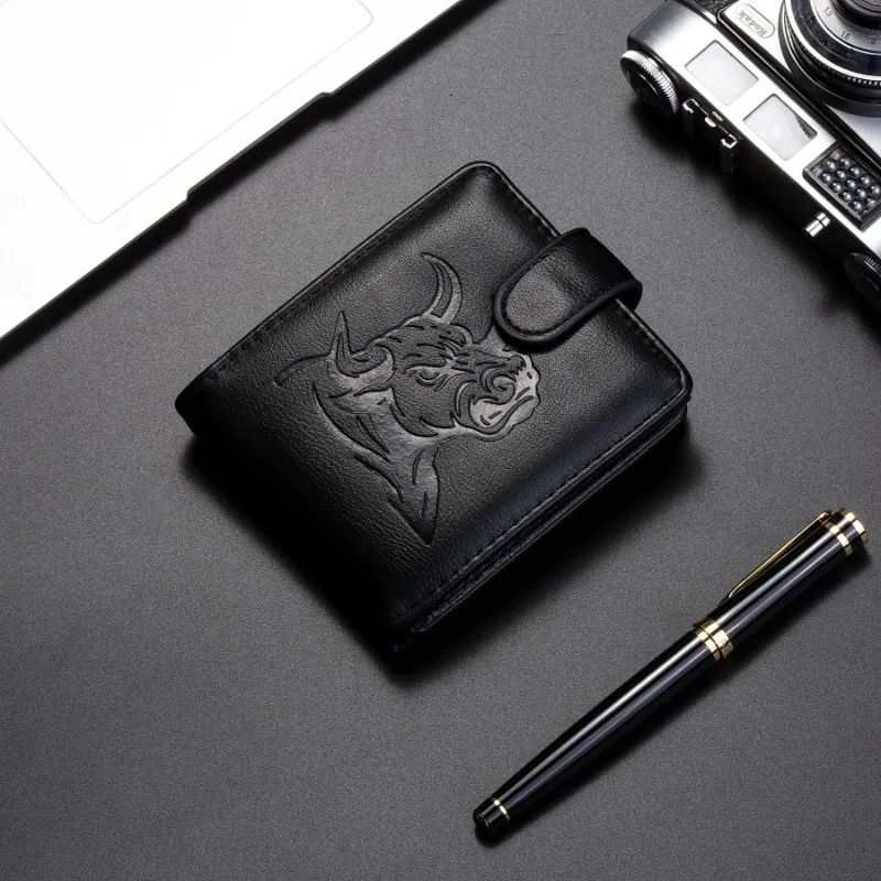 Solid color niche bull head embossed men's wallet simple and fashionable card bag for daily travel solid color versatile magnet