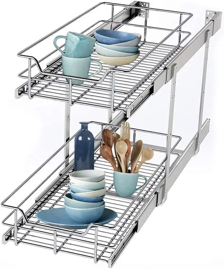 

2 Tier Wire Basket Pull Out Shelf Drawer Storage Organizer for Kitchen Base Cabinets Chrome-Plating,20 x 22 x 15.4 Inch, 2 Tier