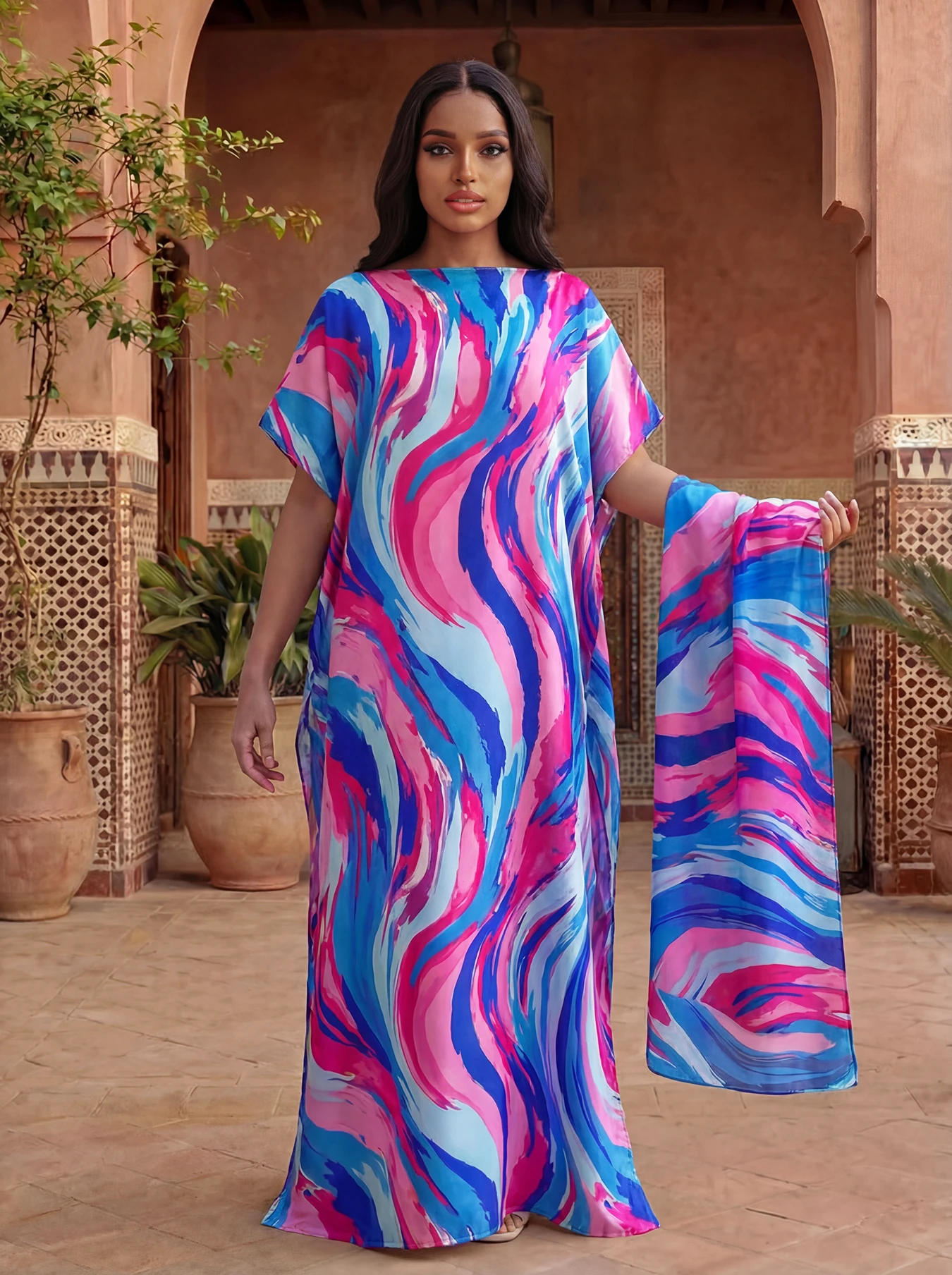 Kaftan Dresses for Women Plus Size Bathing Suit Cover up Vneck Batwing Dress Loose fit Moroccan Caftan mumu Shawl Scraf